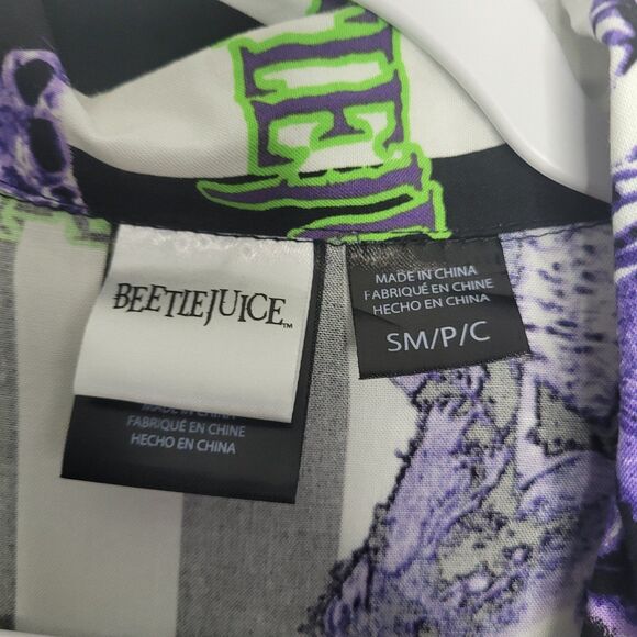 Beetlejuice striped all over print horror button front short sleeve party shirt - Picture 3 of 6